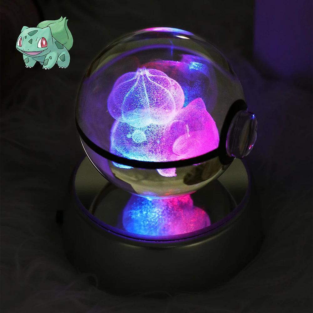 Pokeball 3D Crystal Ball & LED Lamp Base - Pokemon Toy with 3D Illuminated Figurine 2in (50 mm) - Pokestore