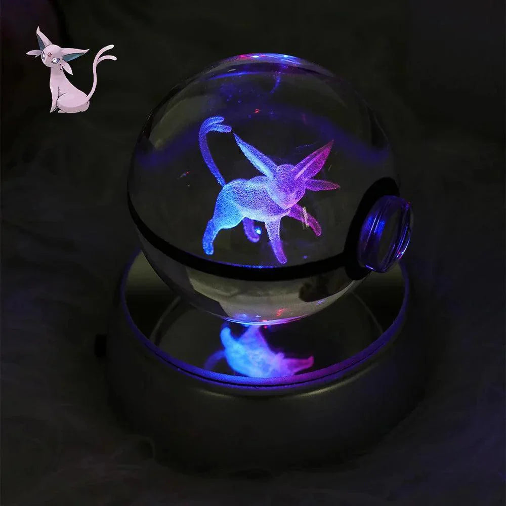 Pokeball 3D Crystal Ball & LED Lamp Base - Pokemon Toy with 3D Illuminated Figurine 2in (50 mm) - Pokestore