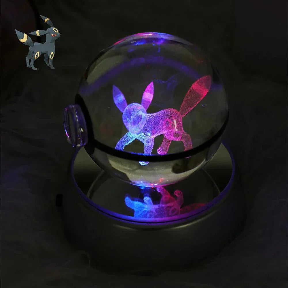 Pokeball 3D Crystal Ball & LED Lamp Base - Pokemon Toy with 3D Illuminated Figurine 2in (50 mm) - Pokestore