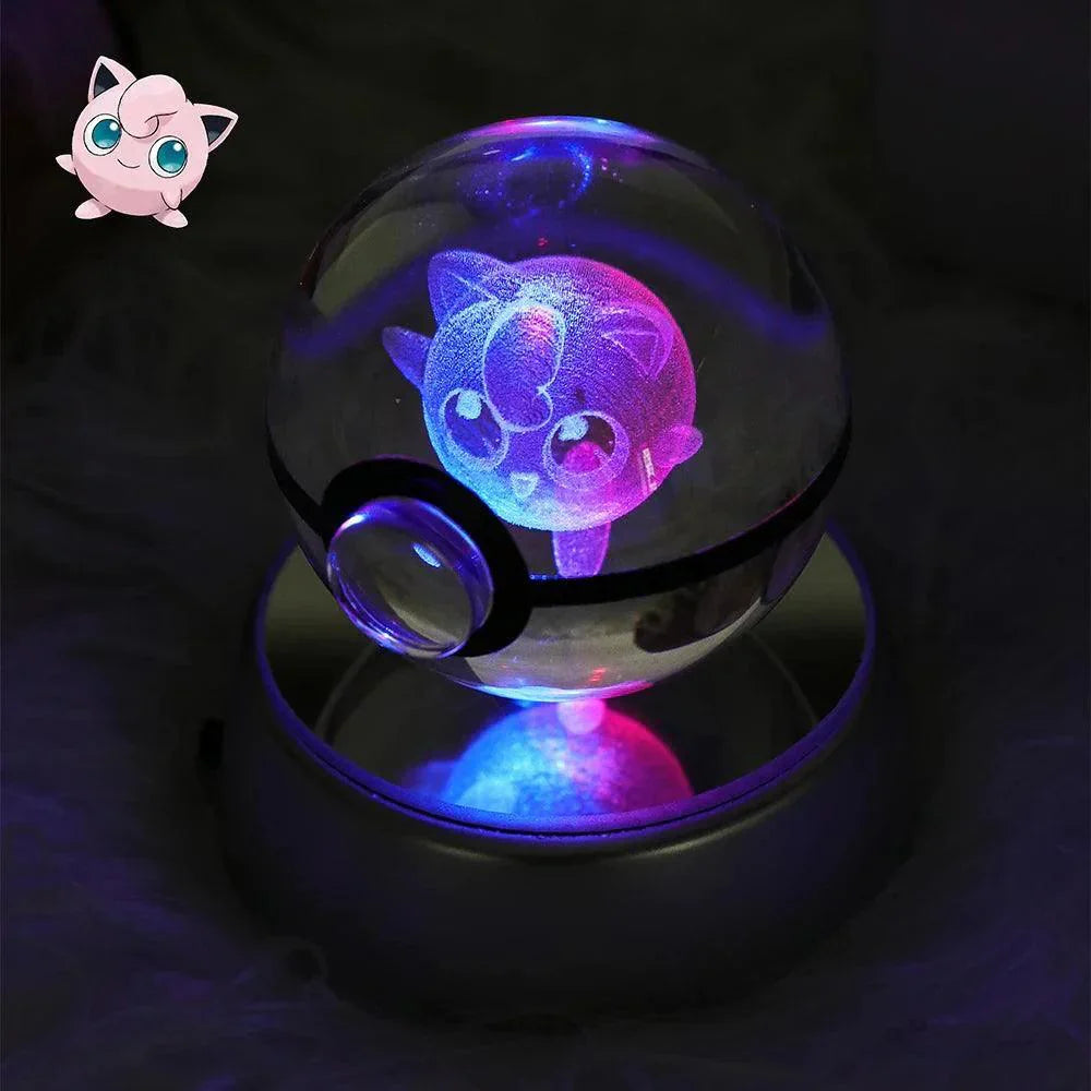 Pokeball 3D Crystal Ball & LED Lamp Base - Pokemon Toy with 3D Illuminated Figurine 2in (50 mm) - Pokestore