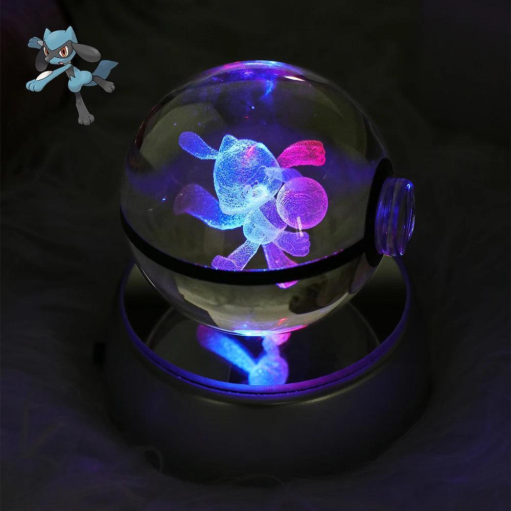 Pokeball 3D Crystal Ball & LED Lamp Base - Pokemon Toy with 3D Illuminated Figurine 2in (50 mm) - Pokestore