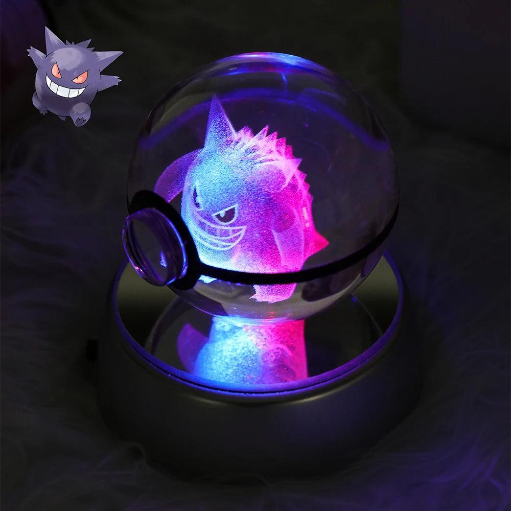 Pokeball 3D Crystal Ball & LED Lamp Base - Pokemon Toy with 3D Illuminated Figurine 2in (50 mm) - Pokestore