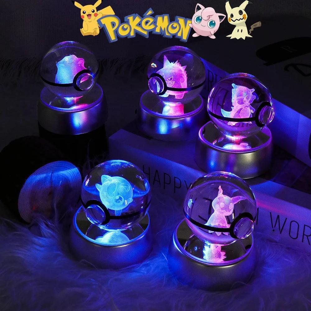 Pokeball 3D Crystal Ball & LED Lamp Base - Pokemon Toy with 3D Illuminated Figurine 2in (50 mm) - Pokestore