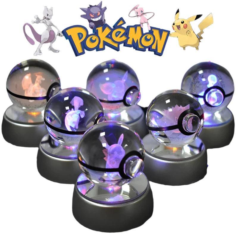 Pokeball 3D Crystal Ball & LED Lamp Base - Pokemon Toy with 3D Illuminated Figurine 2in (50 mm) - Pokestore