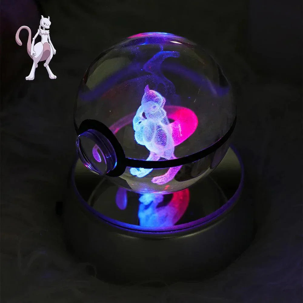 Pokeball 3D Crystal Ball & LED Lamp Base - Pokemon Toy with 3D Illuminated Figurine 2in (50 mm) - Pokestore