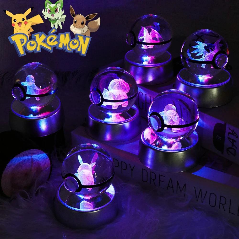 Pokeball 3D Crystal Ball & LED Lamp Base - Pokemon Toy with 3D Illuminated Figurine 2in (50 mm) - Pokestore