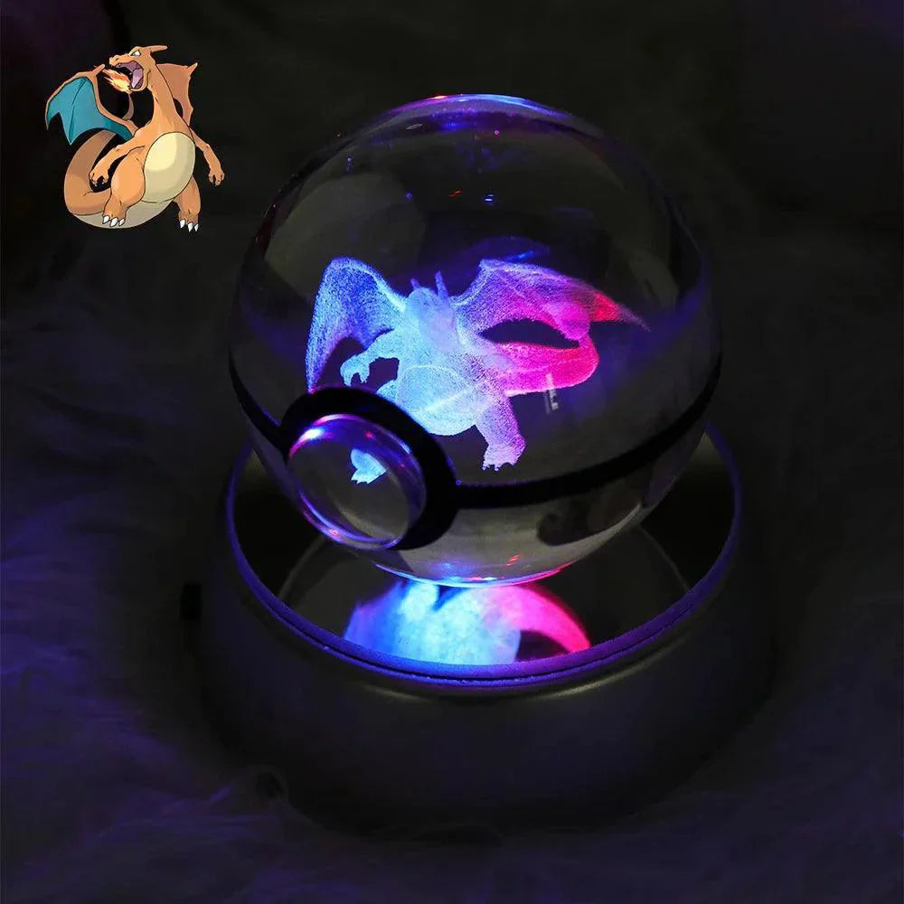 Pokeball 3D Crystal Ball & LED Lamp Base - Pokemon Toy with 3D Illuminated Figurine 2in (50 mm) - Pokestore