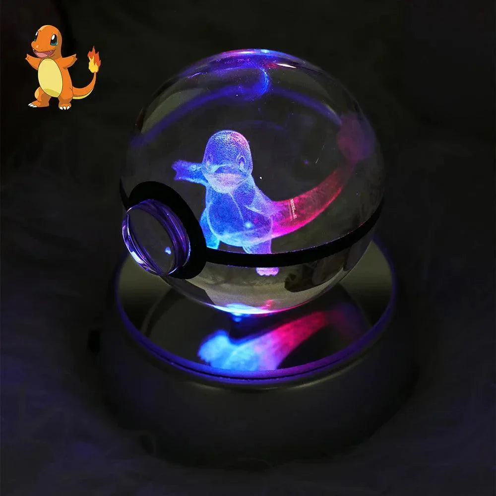 Pokeball 3D Crystal Ball & LED Lamp Base - Pokemon Toy with 3D Illuminated Figurine 2in (50 mm) - Pokestore