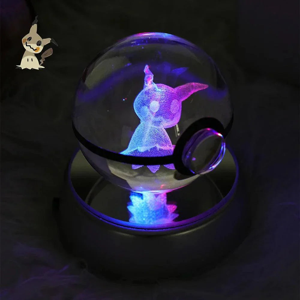 Pokeball 3D Crystal Ball & LED Lamp Base - Pokemon Toy with 3D Illuminated Figurine 2in (50 mm) - Pokestore