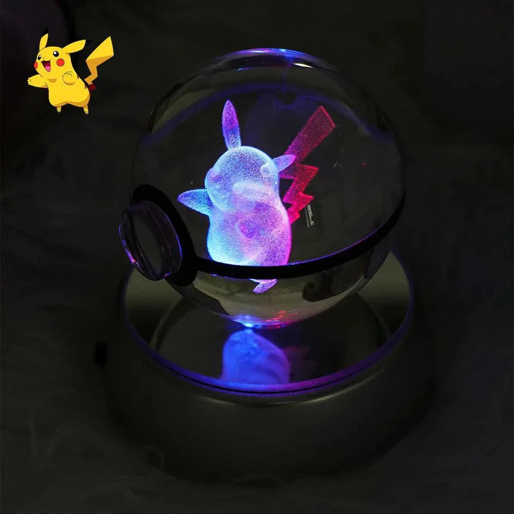 Pokeball 3D Crystal Ball & LED Lamp Base - Pokemon Toy with 3D Illuminated Figurine 2in (50 mm) - Pokestore