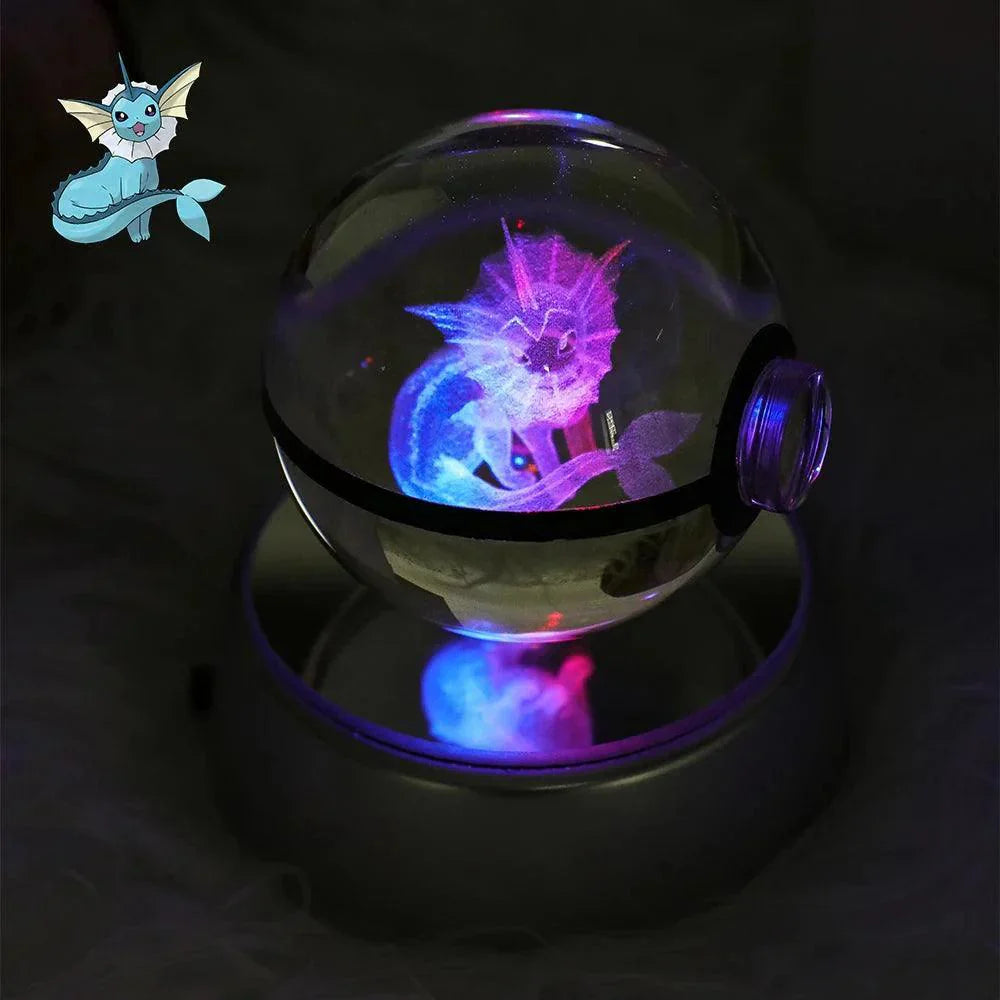 Pokeball 3D Crystal Ball & LED Lamp Base - Pokemon Toy with 3D Illuminated Figurine 2in (50 mm) - Pokestore