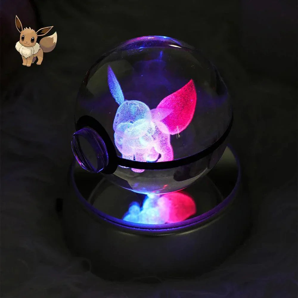 Pokeball 3D Crystal Ball & LED Lamp Base - Pokemon Toy with 3D Illuminated Figurine 2in (50 mm) - Pokestore